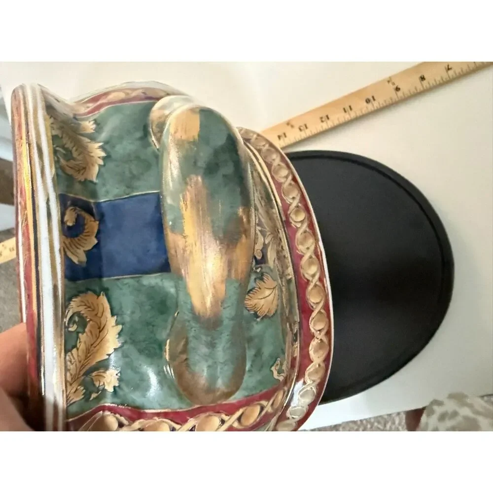 vtg. chinese hand painted and Gilt porcelain footbath with floral motifs
